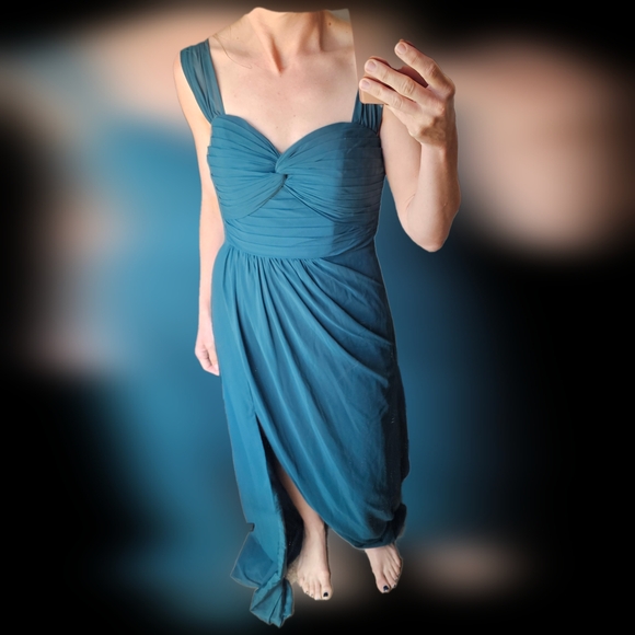 Azazie Women's Size 4 Dress Teal Emerald Green Chiffon - Picture 4 of 4